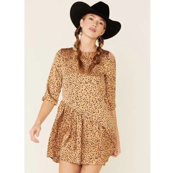 NWT Satin Ruffle Dress Size S Dots Cheetah - Picture 1 of 8